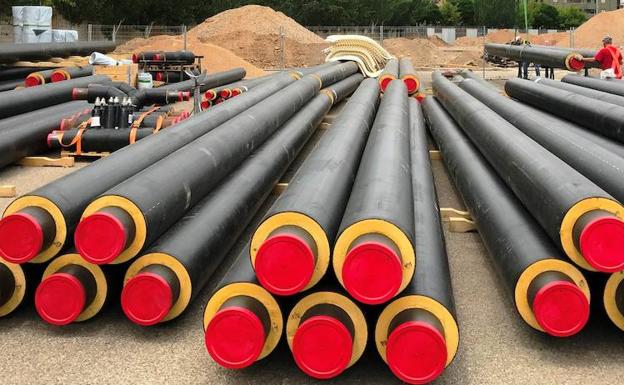 Obras de construcción de una red de calor./