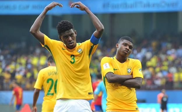 Brasil celebra un gol ante España en el Mundial sub-17/AFP