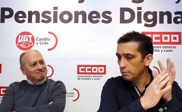 El secretario general de UGT en Castilla y León, Faustino Temprano, y el secretario general de CCOO en Castilla y León, Vicente Andrés./Chacón