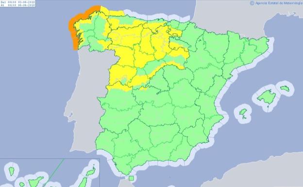 León, en alerta amarilla las próximas 48 horas. En la imagen, mapa de alertas para este martes./