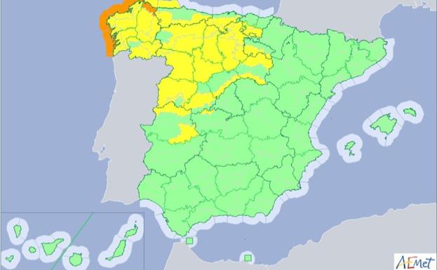 Imagen del mapa de alertas de Aemet./