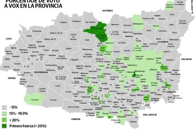 mapa leon provincia El 'efecto VOX' en la provincia: coge fuerza en Tierras de León y 