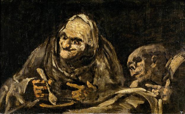'Dos viejos comiendo sopa', pintado por Goya par La Quinta del Sordo y hoy en el Museo del Prado.