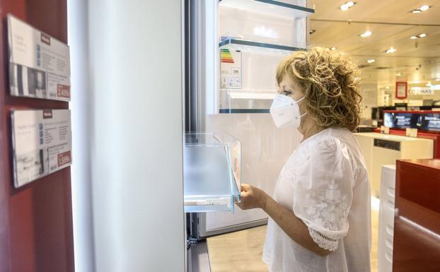 Una señora elige el frigorífico más eficiente./A. Gorriz