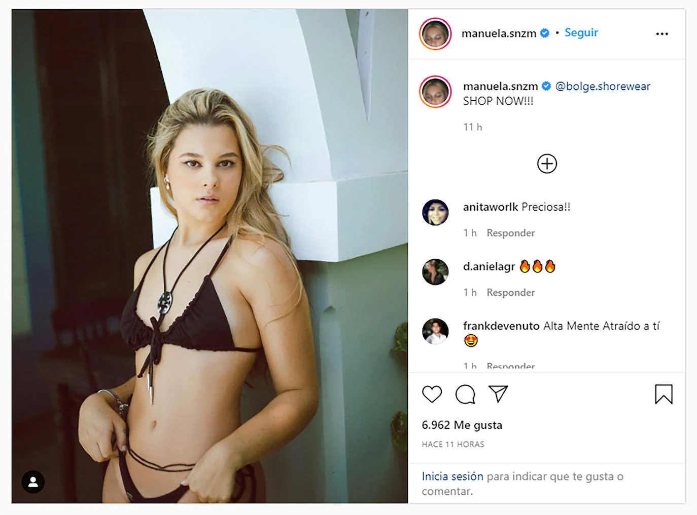 Manuela Sánchez posa con un biquini en su cuenta de Instagram./